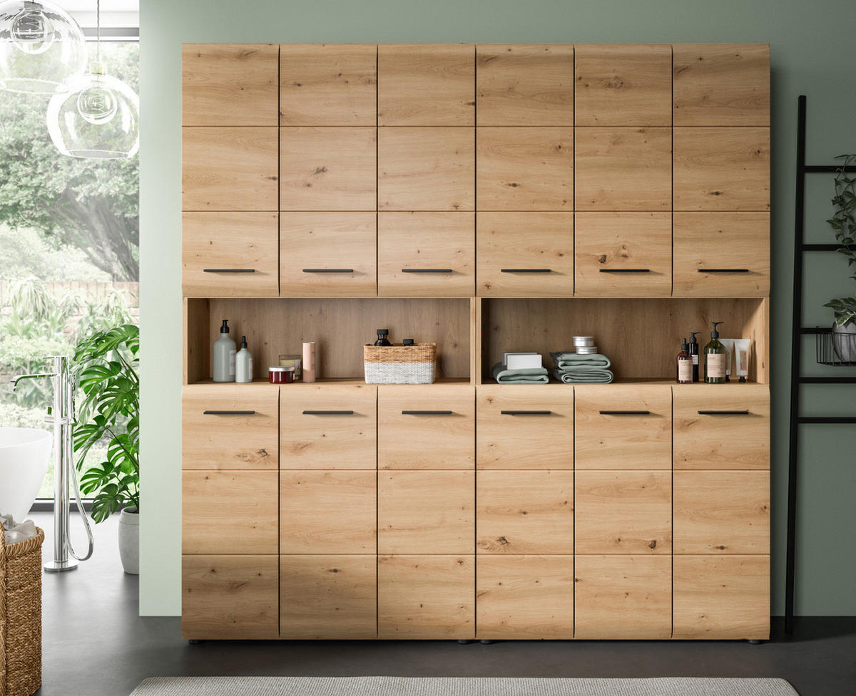 BADEZIMMERSCHRÄNKE Eiche Artisan, 2x Mehrzweckschrank 180 cm, viel Stauraum, Cover - Schwarz/Eiche Artisan, Holzwerkstoff/Kunststoff (180/185/30cm) - Inn.Furn