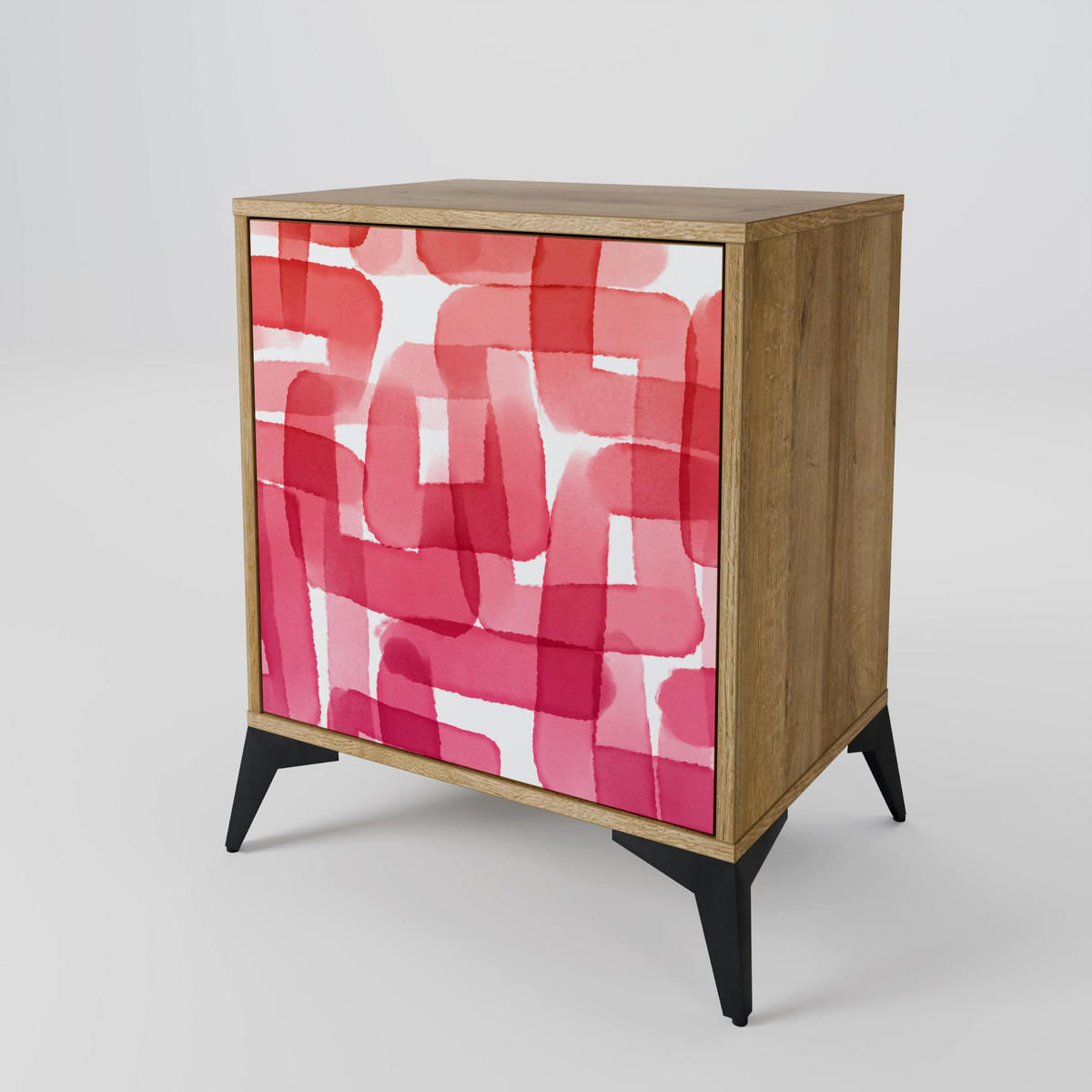 SIDEBOARD KALEIDOSCOPIC CUBISM, Eichefarben, 57,5x42x67,5 cm, Schwarze Metall-Rahmenfüße - Eichefarben/Multicolor, Holzwerkstoff/Metall (57.5/67.5/42cm) - SpaceRebels