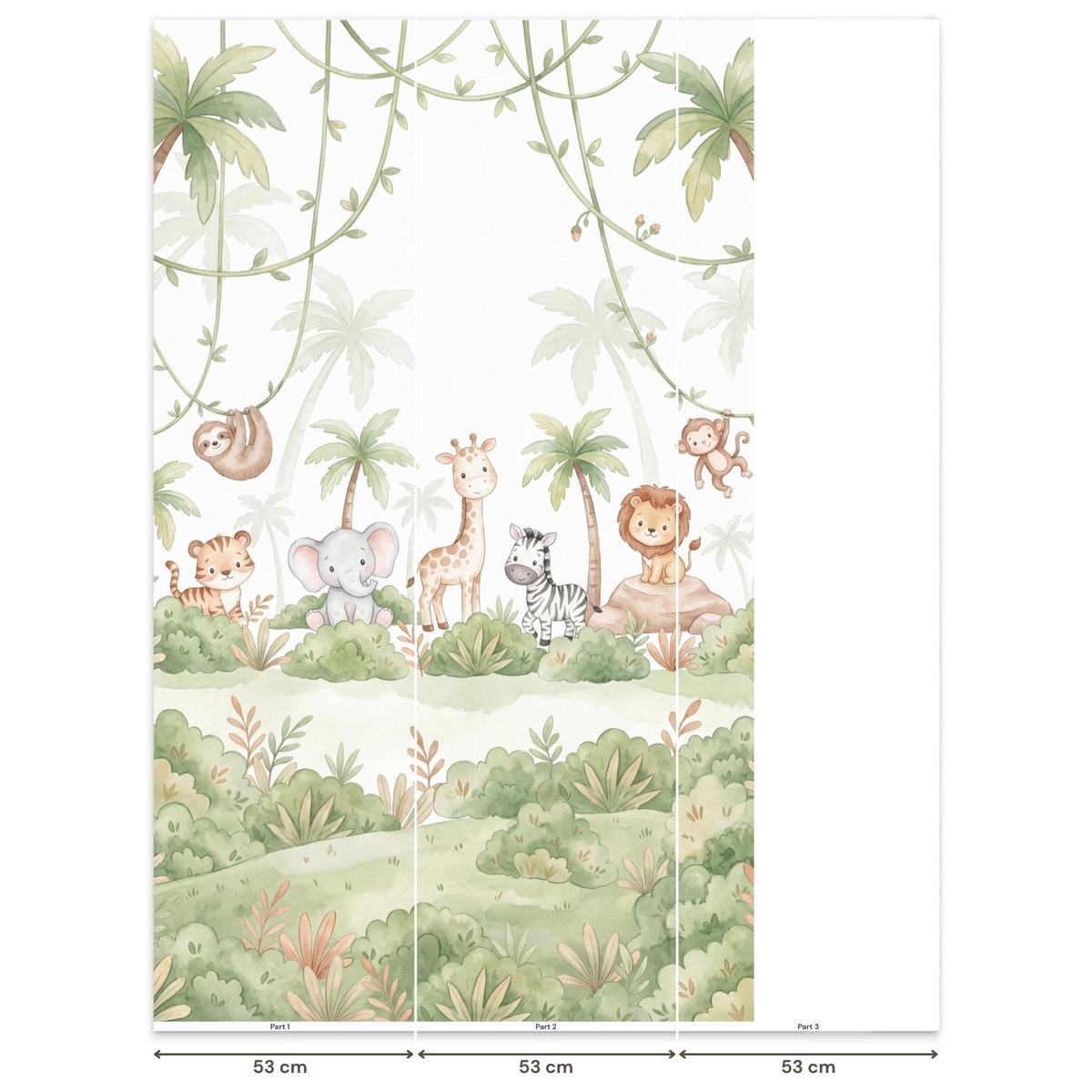 KINDERTAPETE - Tiere - Dschungel - Pastell - 120x200 cm - Weiß, Papier (120/200cm) - OnlyWow