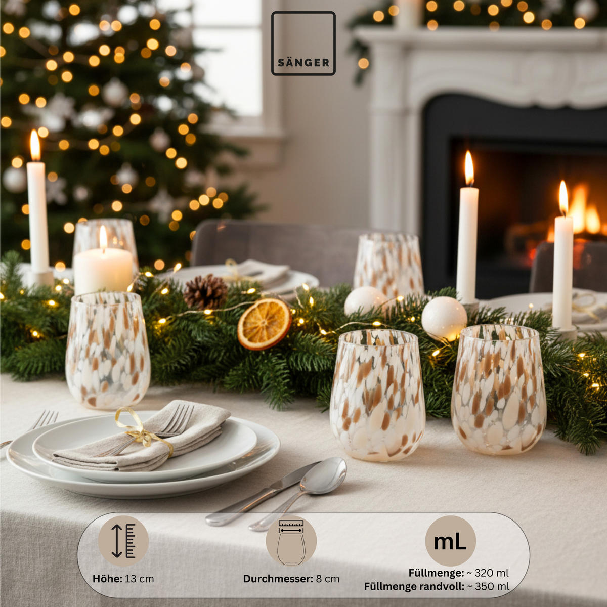 TRINKGLÄSER Set Curacao - 4 teilig - Transparent/Beige, Glas - Sänger