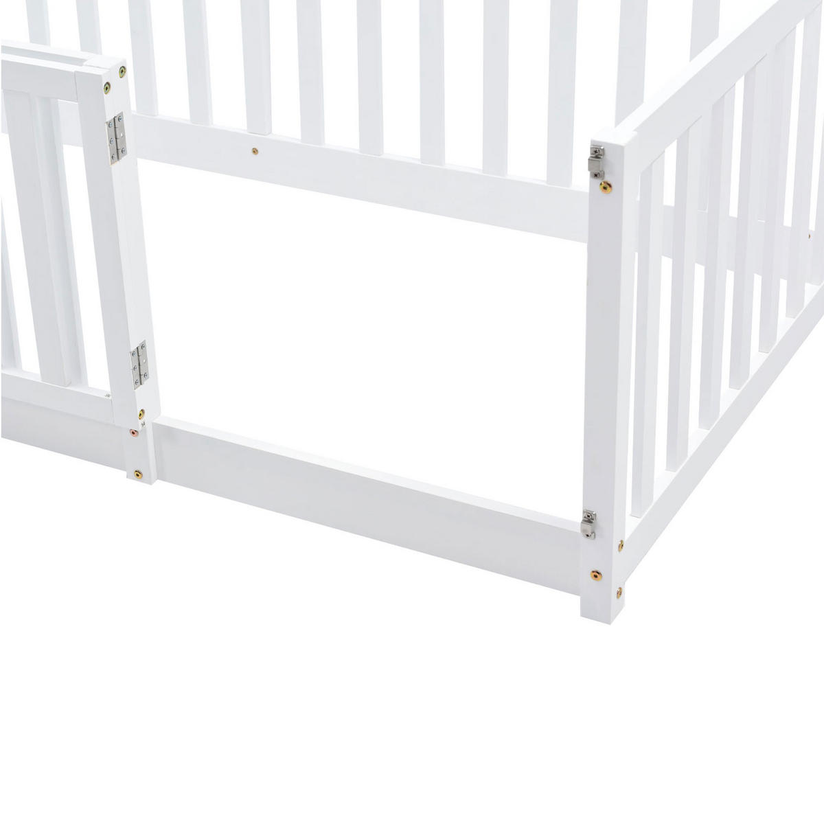BODENBETT 90/200 cm DE-02374, in Weiß, mit Zaun und Tür - Weiß, Holz/Holzwerkstoff (90/200cm) - ComfortXL