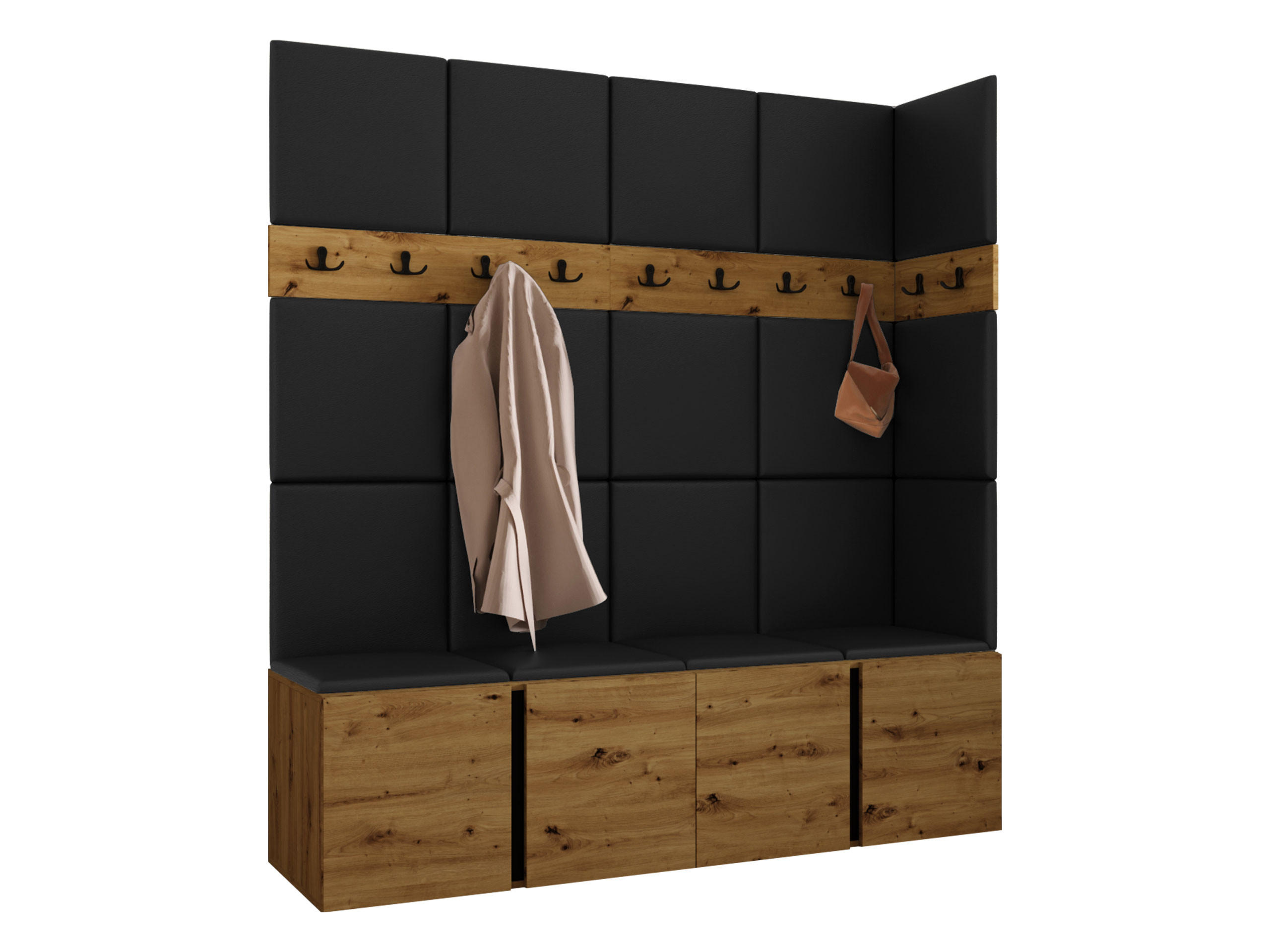 MOBILIER PENTRU HOL Orion II - stejar Artisan/negru, material plastic/compozit lemnos (168/186/46cm) - MIRJAN24