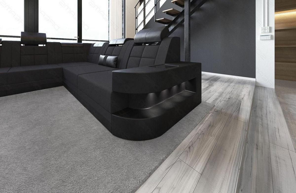 WOHNLANDSCHAFT Wave Schwarz Mikrofaserstoff - Schwarz, Kunststoff (379/80/274cm)