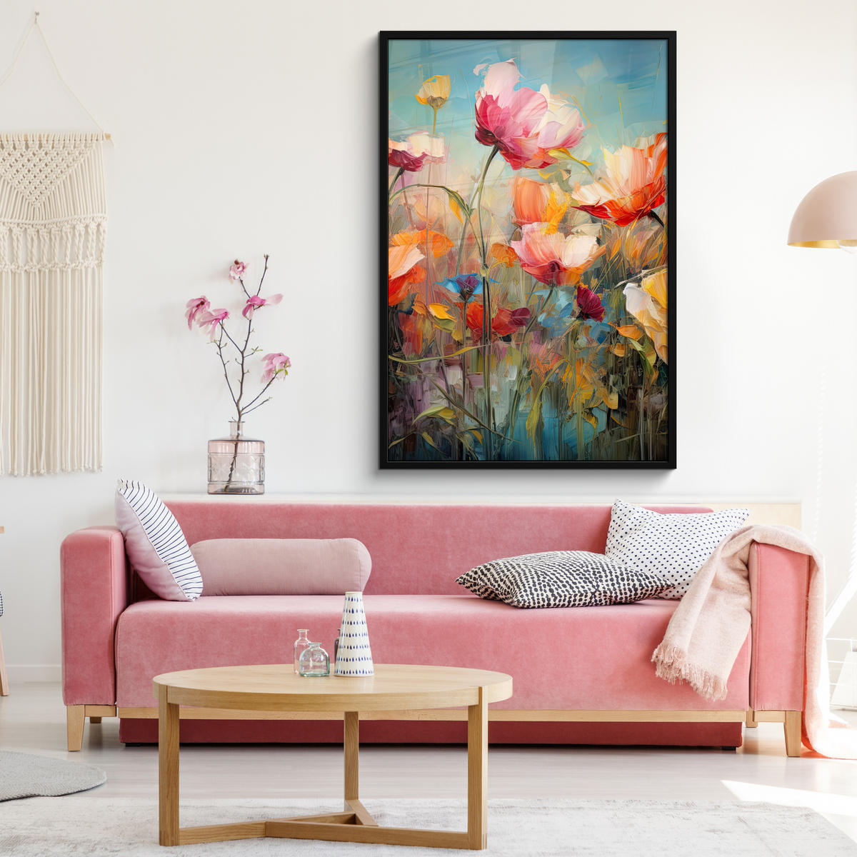 GERAHMTES BILD Blumen - Aquarell - Kunst - Botanisch - Natur 80x120 cm - Orange, Papier (80/120cm) - MuchoWow