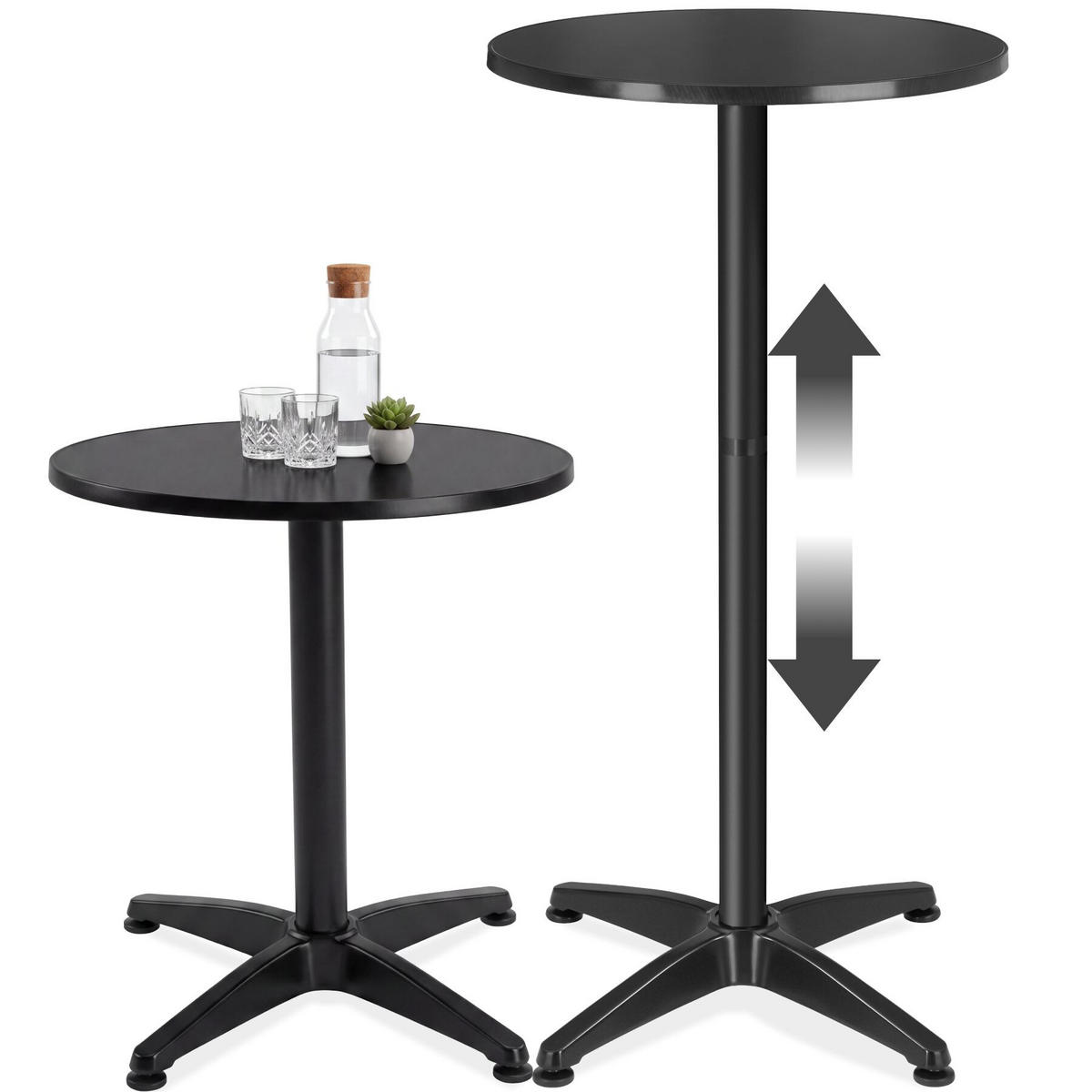BISTROTISCH aus Aluminium Frederic, höhenverstellbare Kunststofffüße, schwarz - Schwarz, Holz (67/67/110cm) - tectake