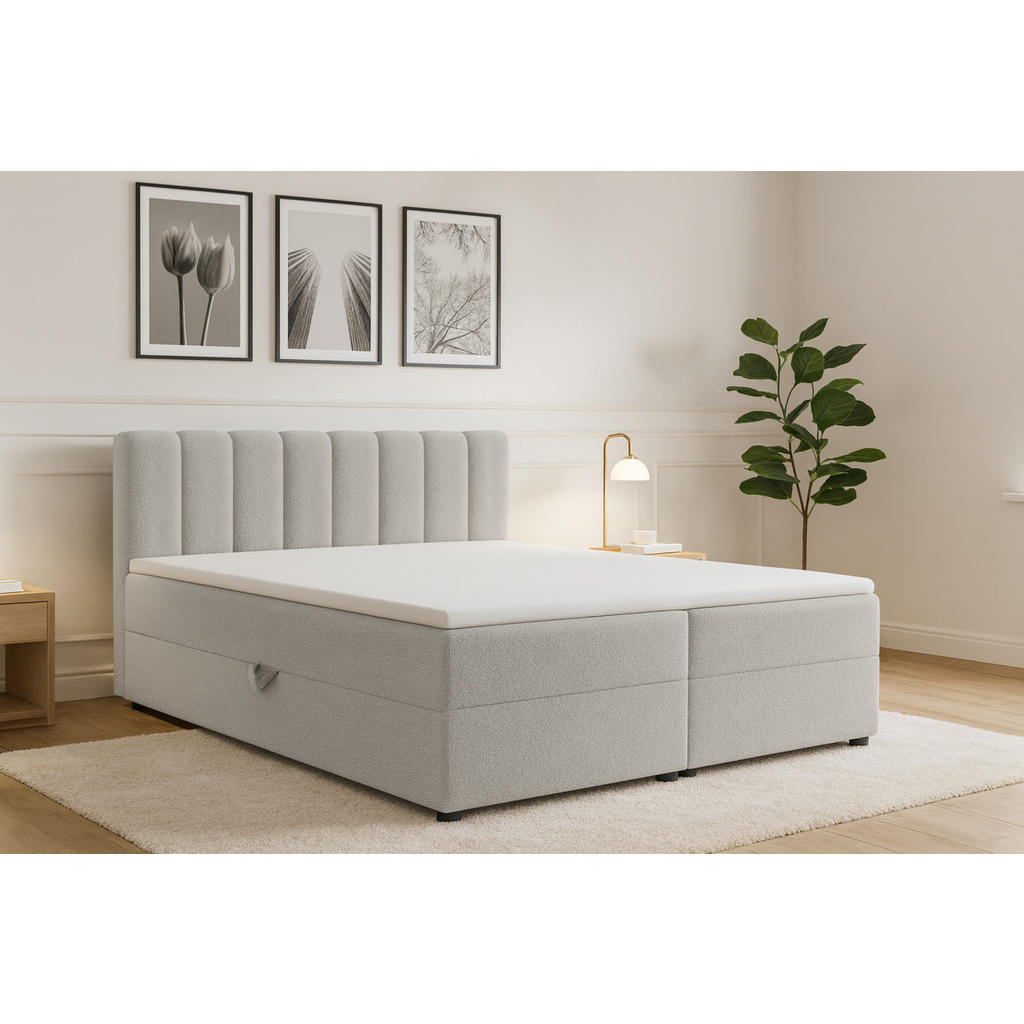 Thumbnail - Deine Möbel 24 Boxbett, Hellgrau, Holzwerkstoff, Holz, Textil, H4, 200x200 cm, Schlafzimmer, Betten, Boxspringbetten