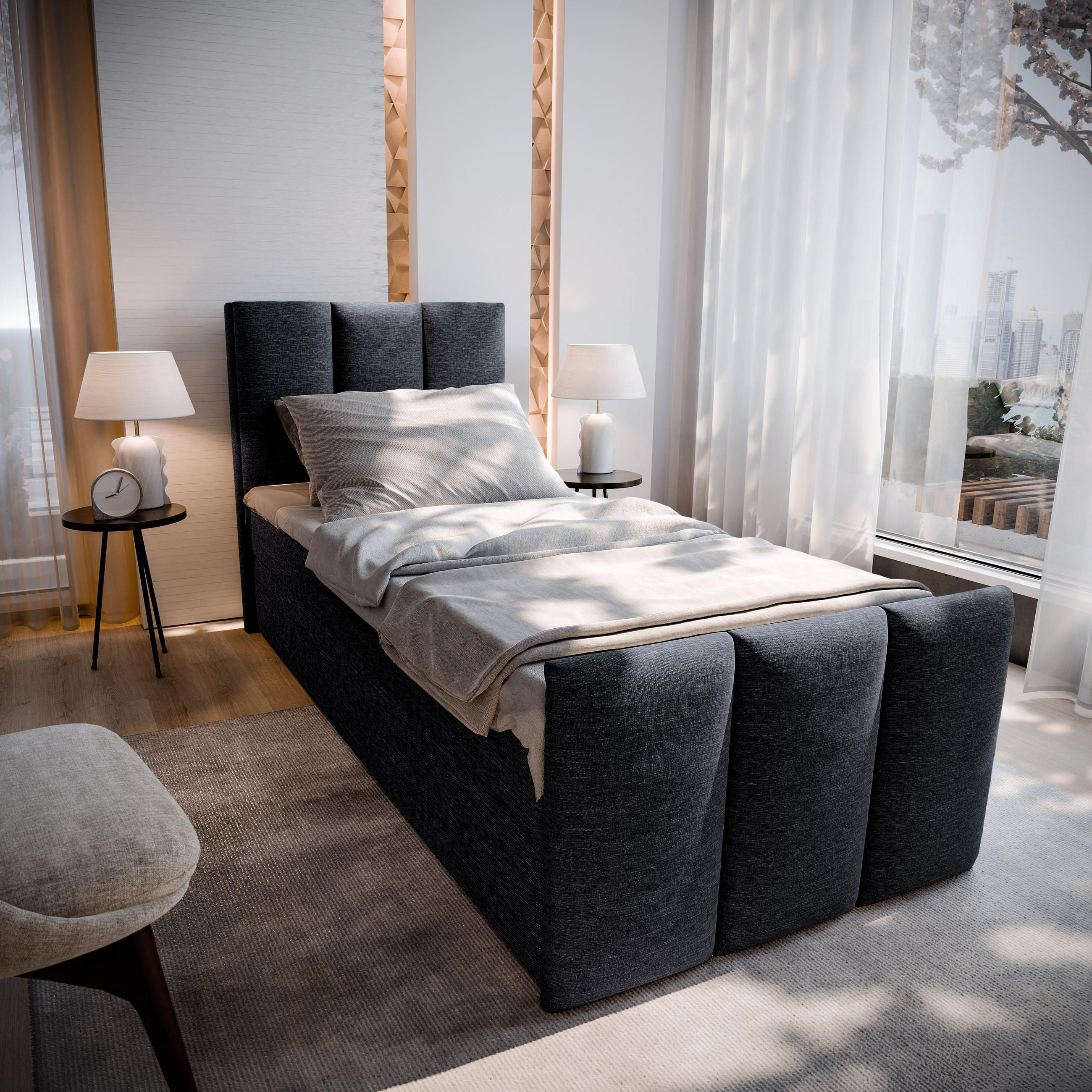 BOXBETT LAGO 90 90x200 cm mit Matratze und Topper - Schwarz - Schwarz, Holz (90/200cm) - MASSENO