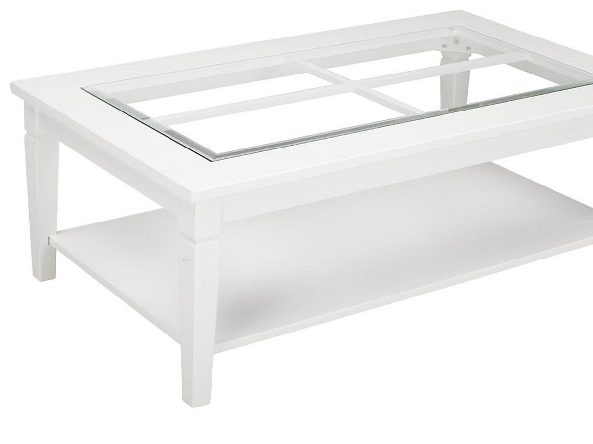 COUCHTISCH - Glas & Kiefernholz - Weiß - GUERANDE - Weiß, Holz (120/70/42cm) - Vente-Unique