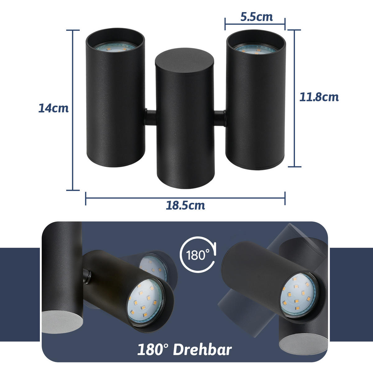 DECKENLEUCHTE Durham 5.5/14/18.5cm - Schwarz, Metall (5.5/14/18.5cm) - Nettlife