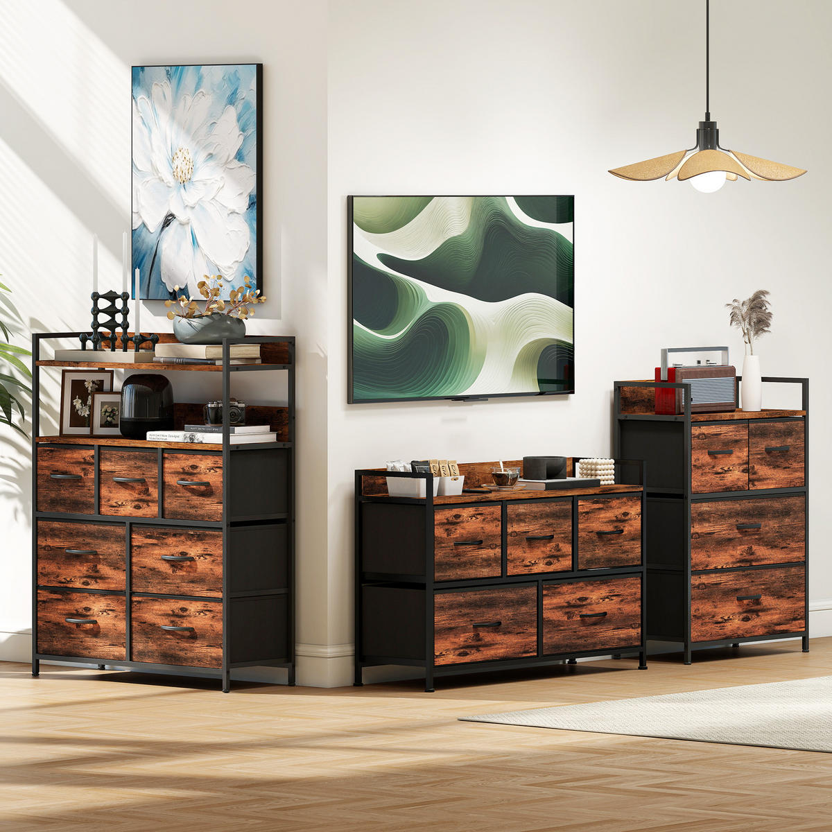 KOMMODE mit 5 Schubladen aus Stoff Kommodenschrank mit Stahlgestell Braun - Braun, Textil (29/63/98cm) - HOMCOM