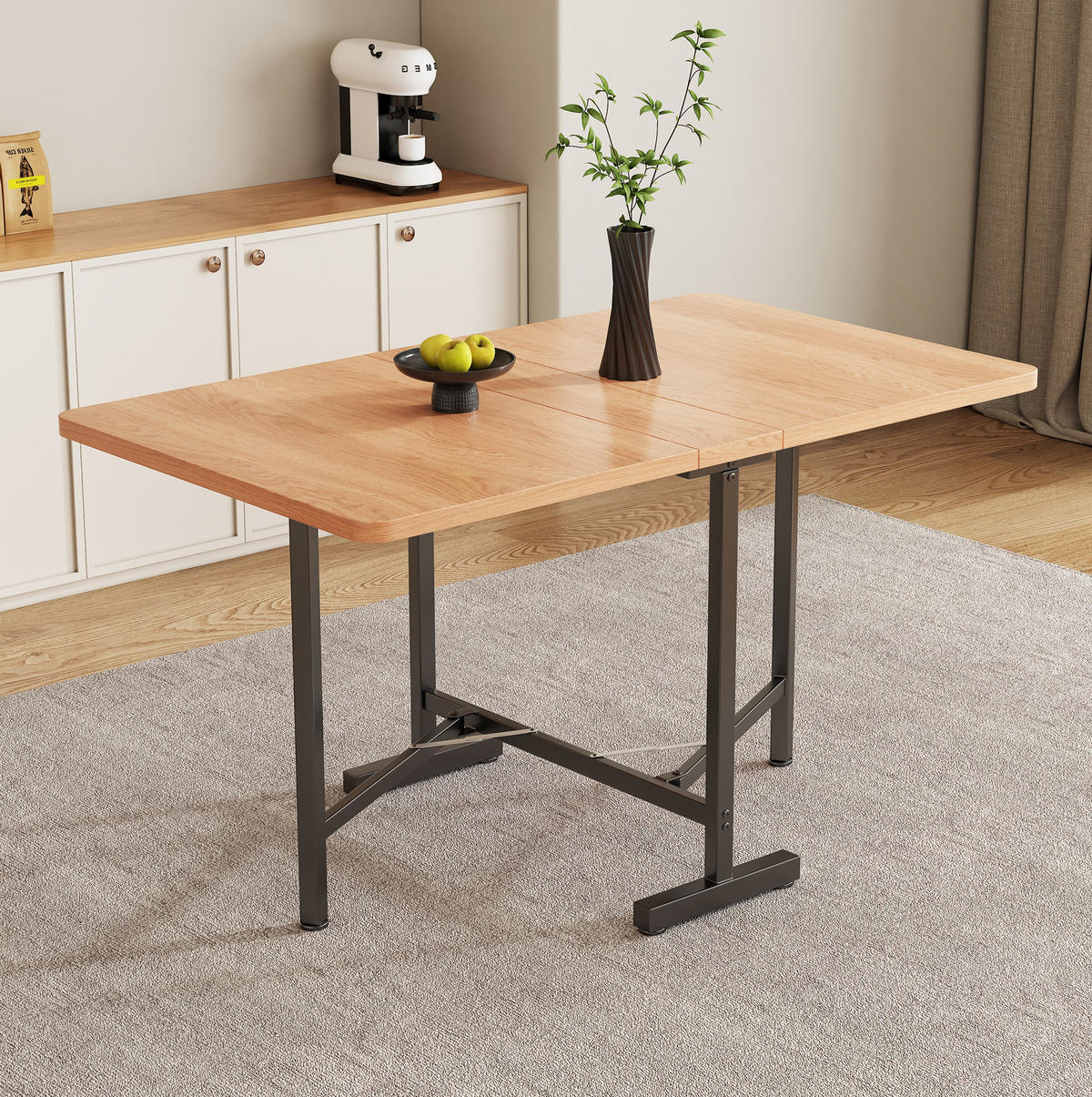 JÍDELNÍ stůl 120/80 cm v dekoru amerického bílého dubu z MDF rozkládací a skládací - barva dubu, kompozitní dřevo (120/80/75cm) - OKWISH