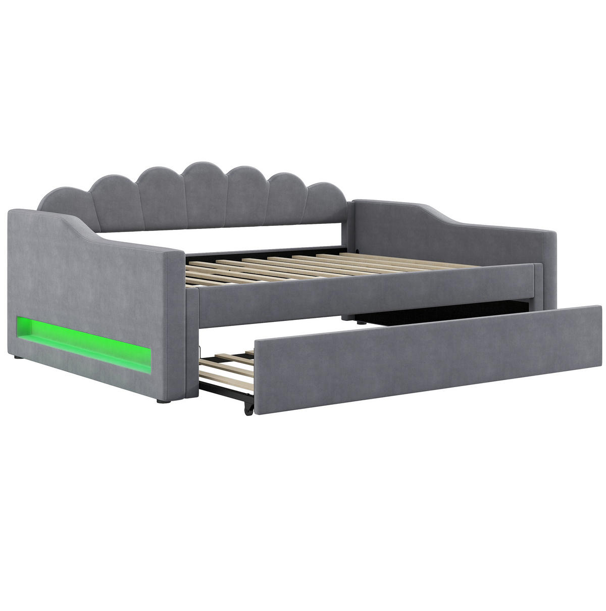 POLSTERBETT 140/200 cm Grau aus MDF mit Ausziehbett - Grau, Holzwerkstoff (140/200cm) - OKMYHOME