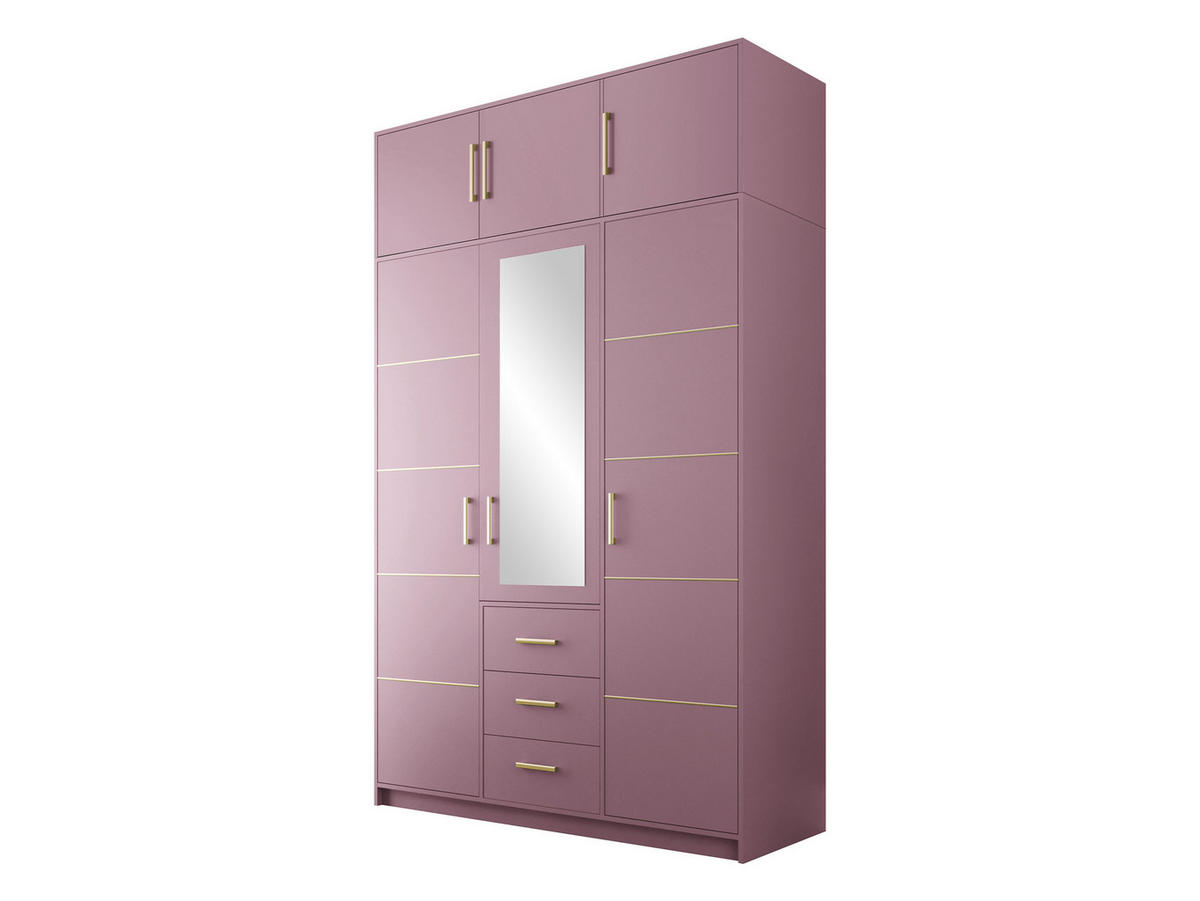 DREHTÜRENSCHRANK Bali D3 II mit Schrankaufsatz - Goldfarben/Rosa, Holzwerkstoff/Kunststoff (147/245/58cm) - MIRJAN24