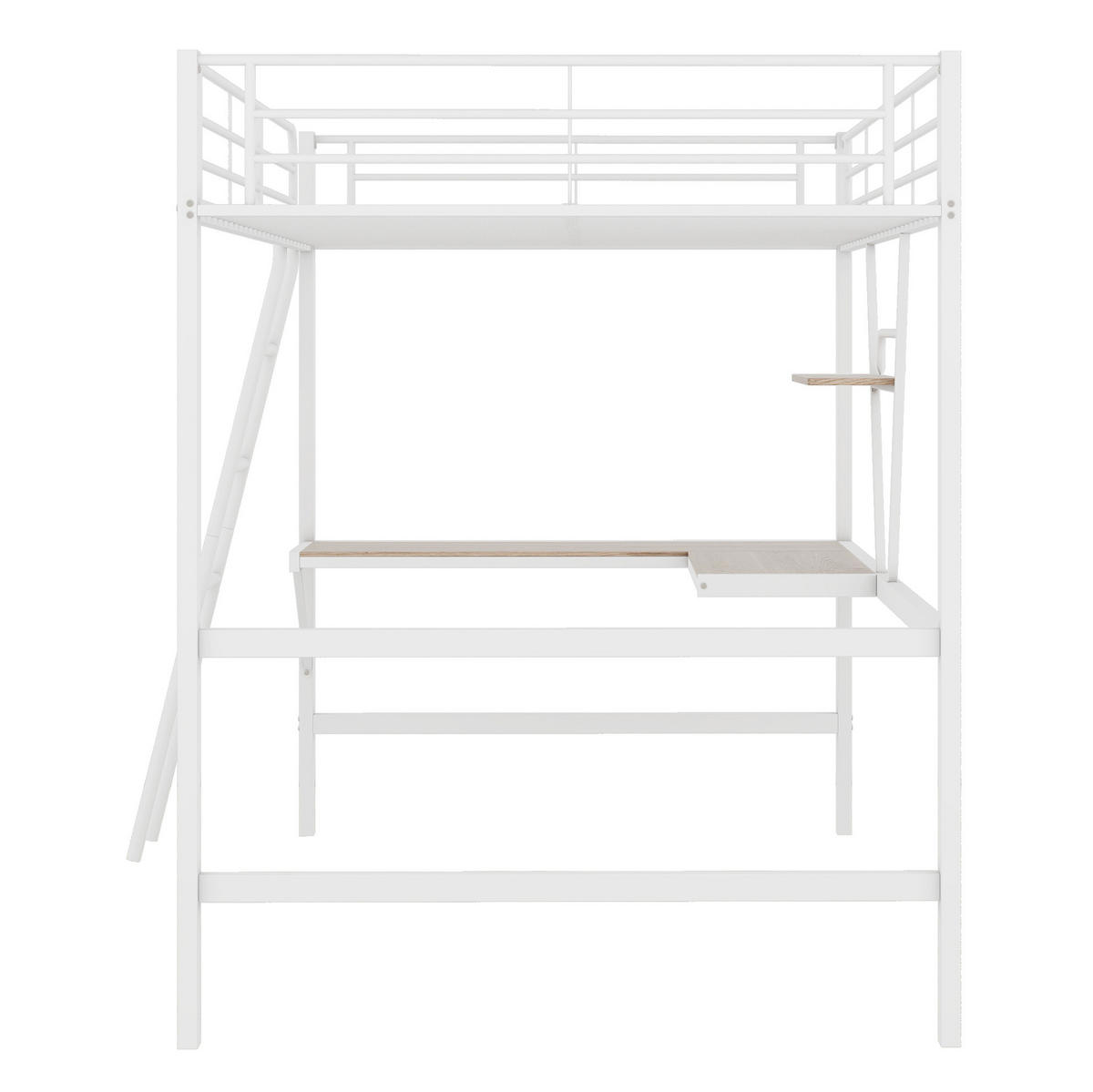 HOCHBETT mit Schreibtisch 90/200 cm in Weiß – mit Regal, Leiter und Rausfallschutz - Weiß, Metall (90/200cm) - BEAOK