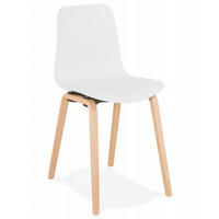 DESIGNERSTUHL Kunststoffsitz Holzgestell, Weiß-Beige 44,5x52,5x81 cm - Beige/Weiß, Holz/Kunststoff (45/81/53cm) - KADIMA DESIGN