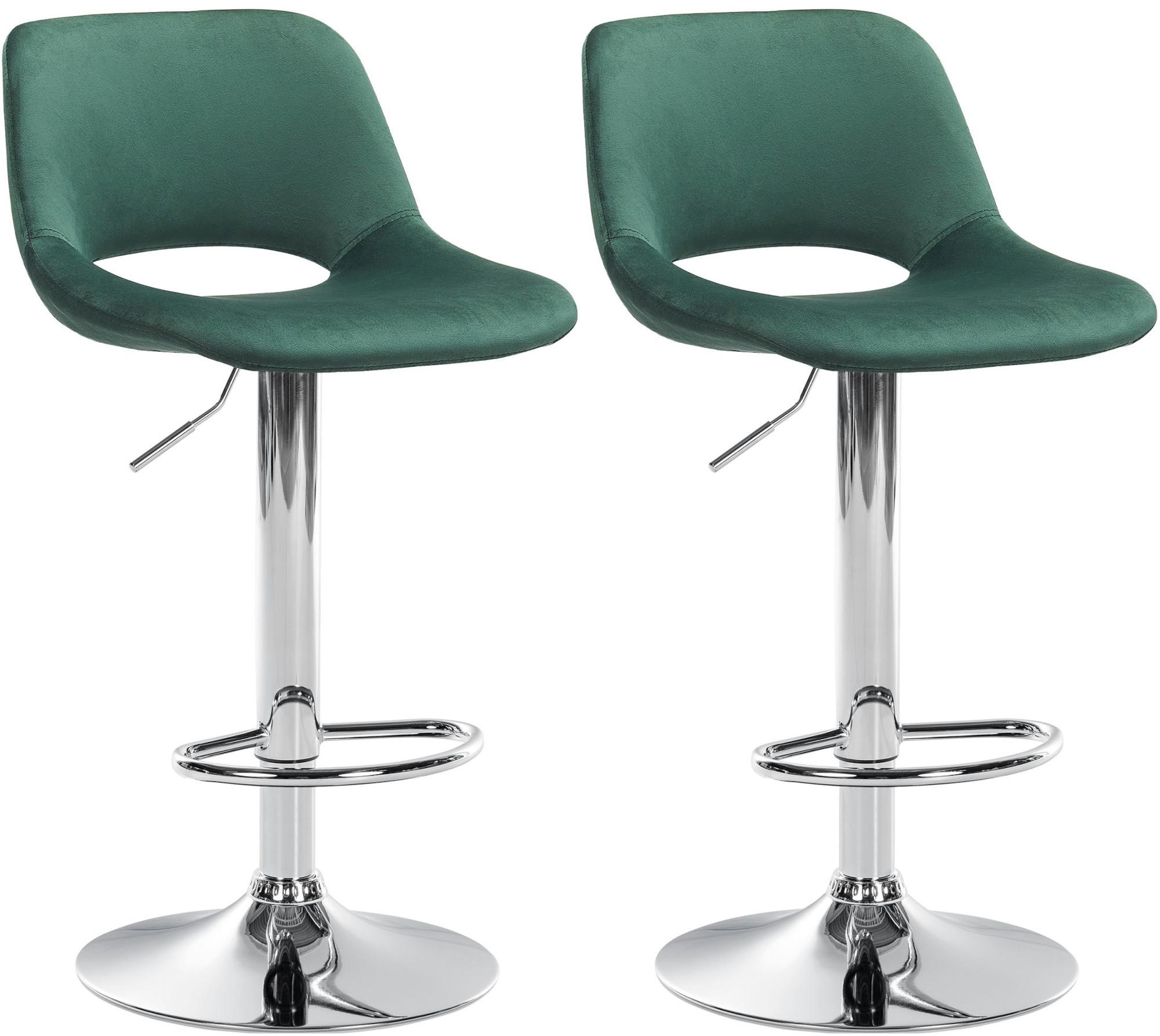 BARHOCKER 2er Set Samt grün - Chromfarben/Grün, Textil/Metall (42/86/46cm) - CLP