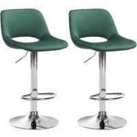 BARHOCKER 2er Set Samt grün - Chromfarben/Grün, Textil/Metall (42/86/46cm) - CLP