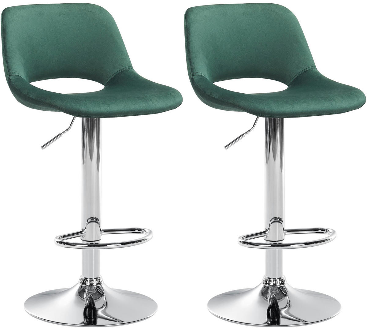 BARHOCKER 2er Set Samt grün - Chromfarben/Grün, Textil/Metall (42/86/46cm) - CLP