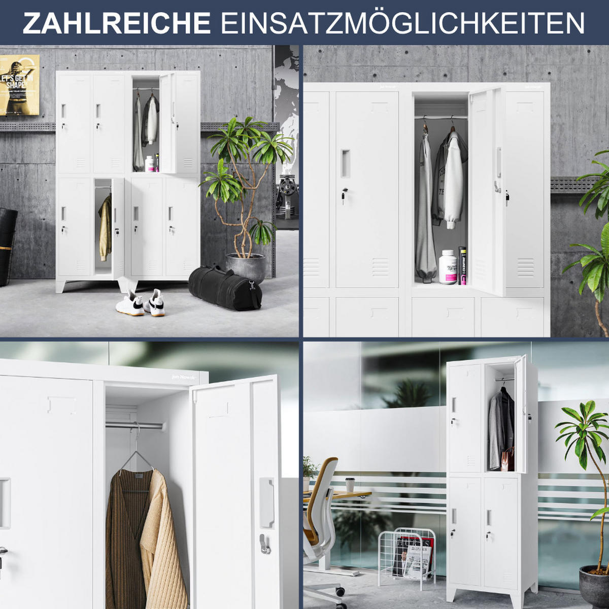 UMKLEIDESCHRANK Spind BERLIN 4 Abteile 172x55,9x45cm Weiß - Weiß, Metall (55.9/172/45cm) - DELUKE