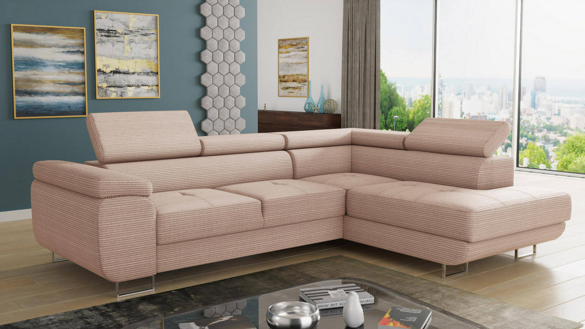 ECKSOFA Caris Cord, Seite: Rechts - Rosa, Holz/Textil (273/203cm) - Sofnet