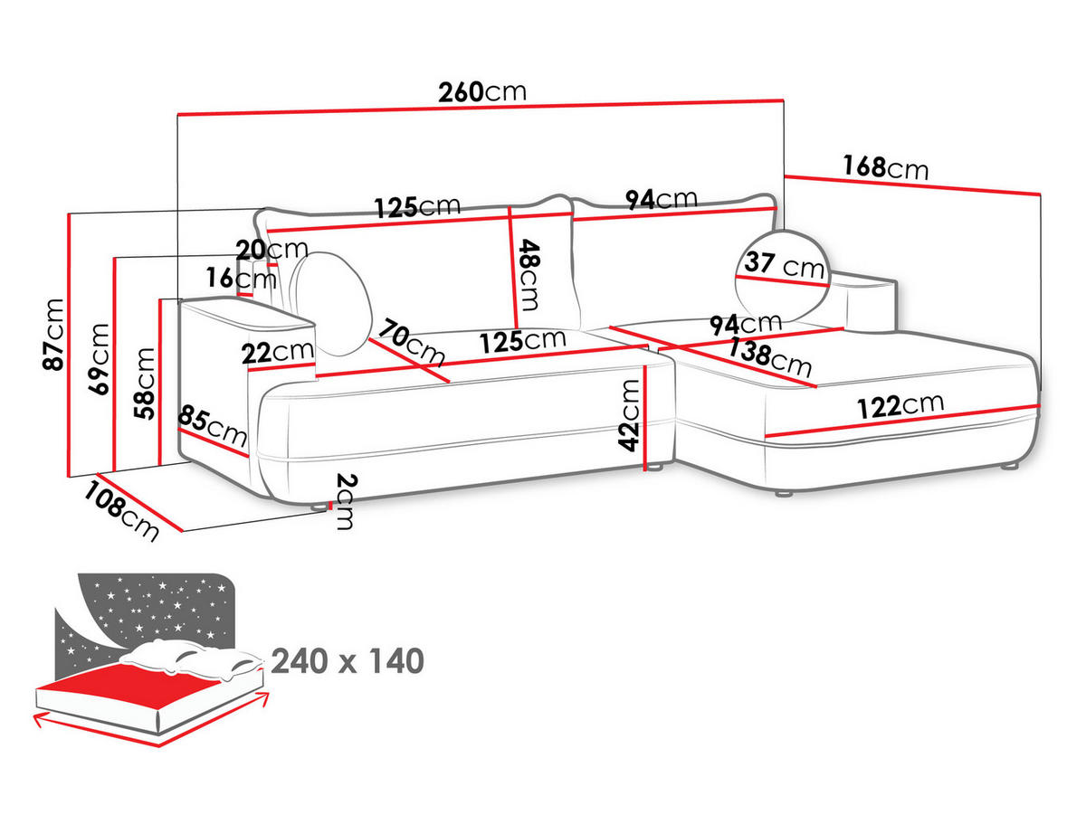 ECKSOFA Fuego L, Seite: Links - Hellbraun/Schwarz, Holz/Kunststoff (260/168cm) - MIRJAN24