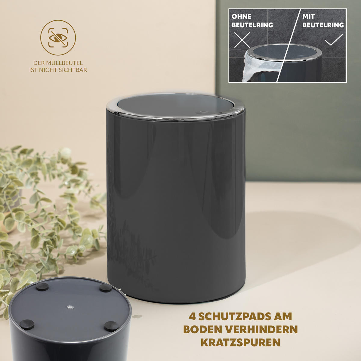 KOSMETIKEIMER SAVONA 5,5 Liter, grau - Grau, Kunststoff (19/24.5/19cm) - bremermann