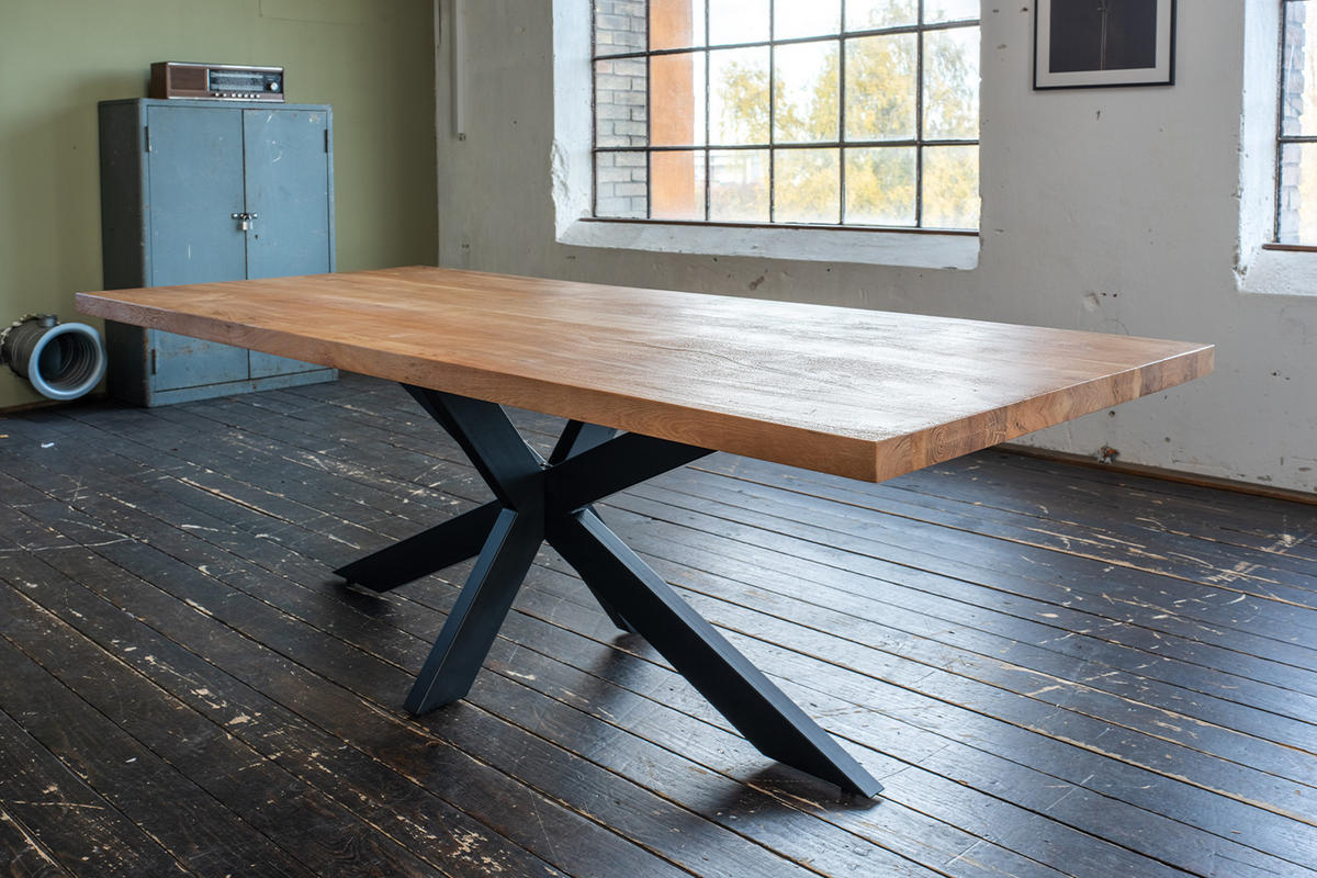 ESSTISCH MIT GERADER KANTE SELVA Braun Akazie - Schwarz/Braun, Holz/Metall (200/100/78cm) - KAWOLA