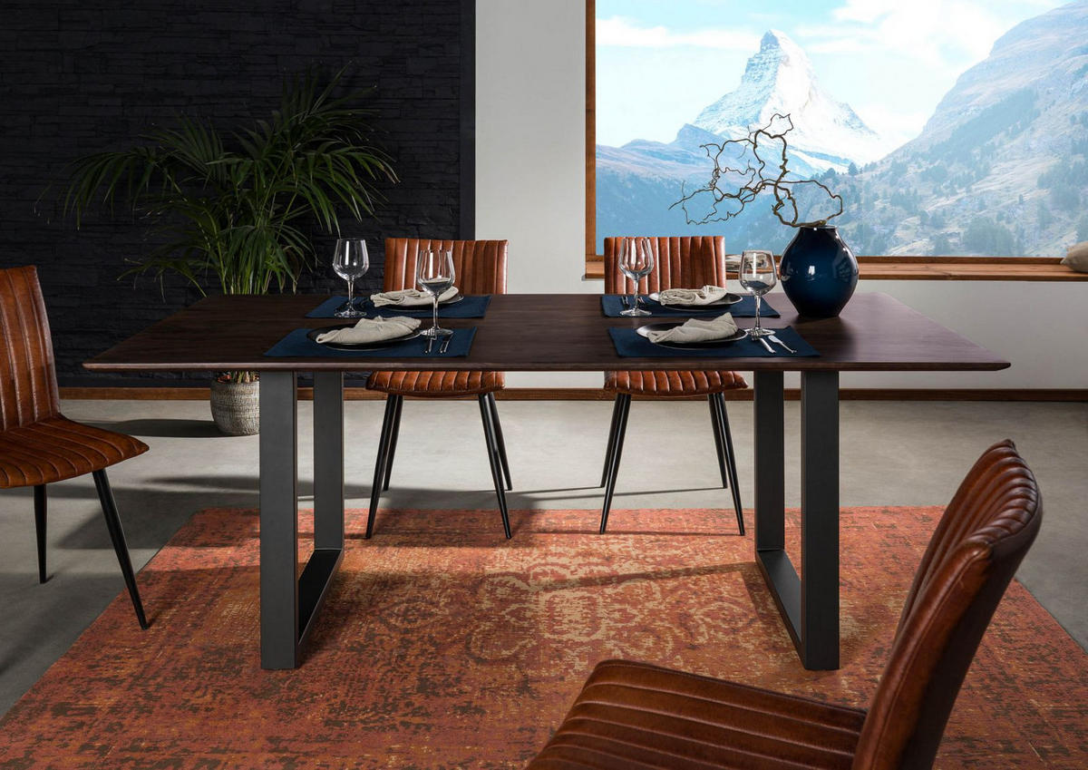 ESSTISCH Akazie 180x90 braun lackiert / U-Beine anth. matt SWISS EDGE - Anthrazit/Braun, Holz (180/90/76cm) - Massivmoebel24