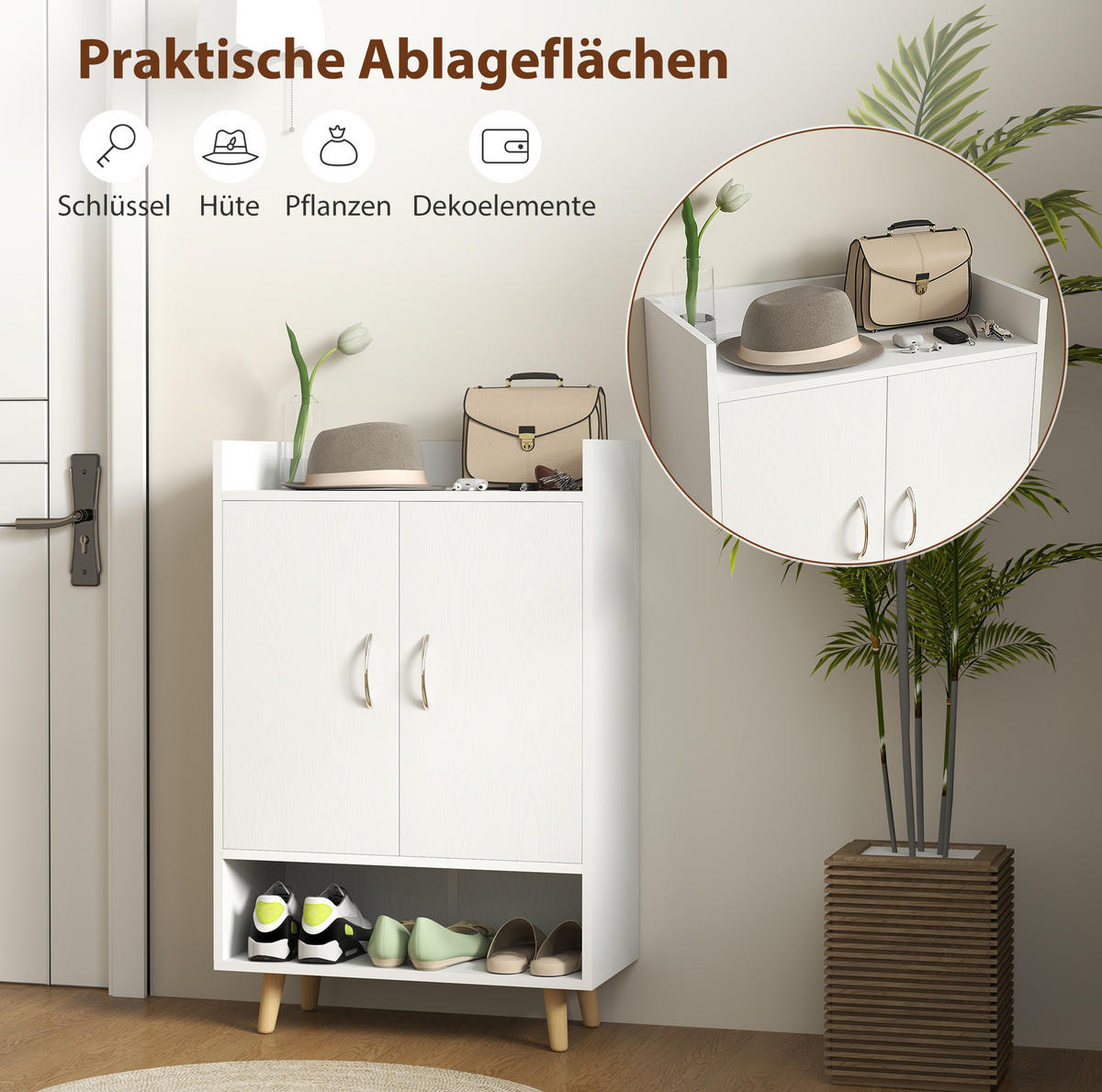 SCHUHSCHRANK 60/30/92 cm mit Türen und 3 Innenböden, platzsparend und kippsicher, Weiß - Weiß, Holzwerkstoff (60/92/30cm) - Redom
