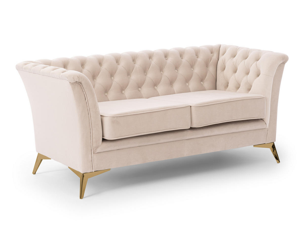 CHESTERFIELD-SOFA 2-sitzer Whitby Beige Samt mit goldenen Füßen - Beige/Goldfarben, Holz/Textil (175/78/82cm) - S-Style Möbel