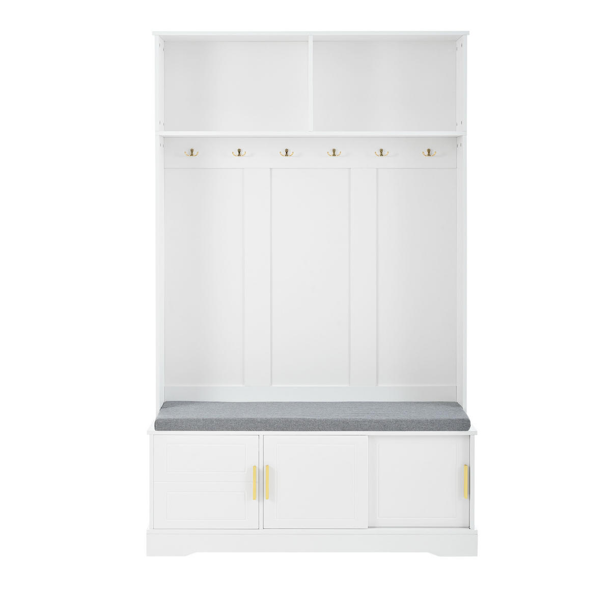 GARDEROBE 120/40/191 cm aus Spanplatte mit Schuhbank und 6 Dreifachhaken Weiß - Weiß, Holzwerkstoff (120/191/40cm) - Modenvie