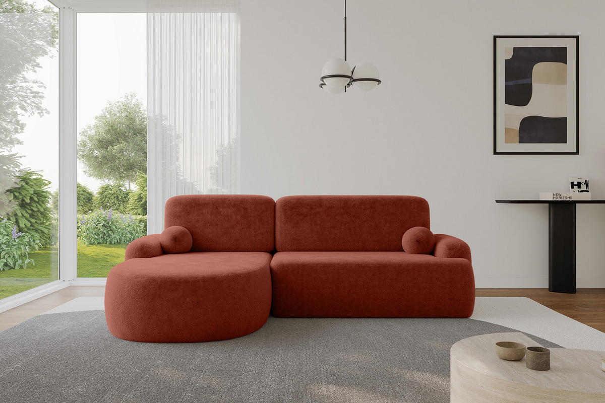 ECKSOFA mit Schlaffunktion und Bettkasten LIRA-L - 264x172x89 Terrakotta - Kupferfarben, Holzwerkstoff/Textil (264/172cm) - ALTDECOR