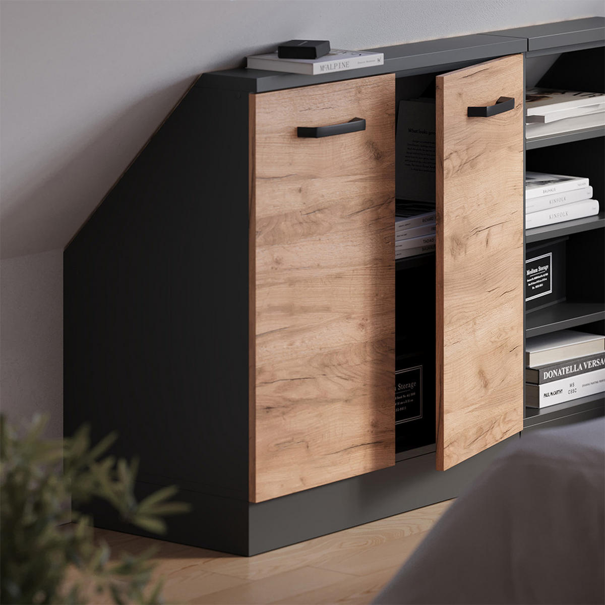 DACHSCHRÄGENSCHRANK Rion Goldkraft Eiche mit 2 Türen - Honigeiche, Holzwerkstoff (80/81.6/46cm) - Vicco