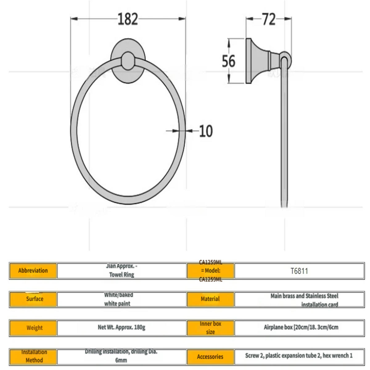 HANDTUCHHALTER, Weiß ,Durchmesser 18,2 cm, Aus Messing - Weiß, Metall (18.2/7.2/18.2cm) - Weltevree