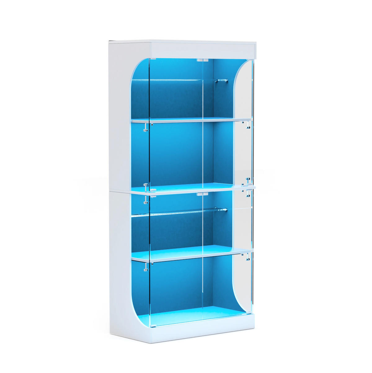VITRINE aus Glas und Holzwerkstoff 80x35x165 cm Weiß mit LED-Beleuchtung, Sensor und USB-/Typ-C-Ladestation - Weiß, Holzwerkstoff (80/165/35cm) - Modfu