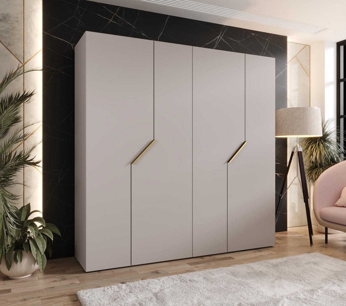 DREHTÜRENSCHRANK 202/200/52 4-türig - Beige/Goldfarben, Holz/Metall (200/202/52cm) - Abiks Möbel