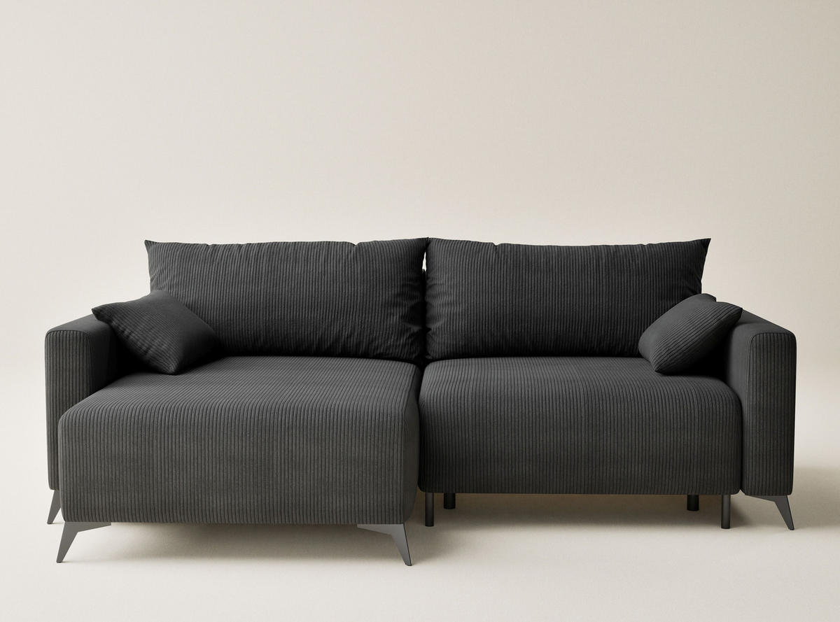 ECKSOFA MIT SCHLAFFUNKTION Leon Anthrazit Samtstoff - Anthrazit/Schwarz, Holz/Holzwerkstoff (148/239cm) - Maison de Reve
