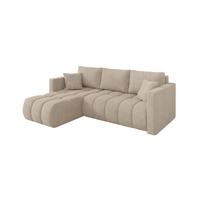 ROHOVÁ SEDAČKA s funkcí spaní, otoman vlevo GARD-L 226x146x85 béžová velur - černá/Sahara, kompozitní dřevo/textil (226/146cm) - ALTDECOR