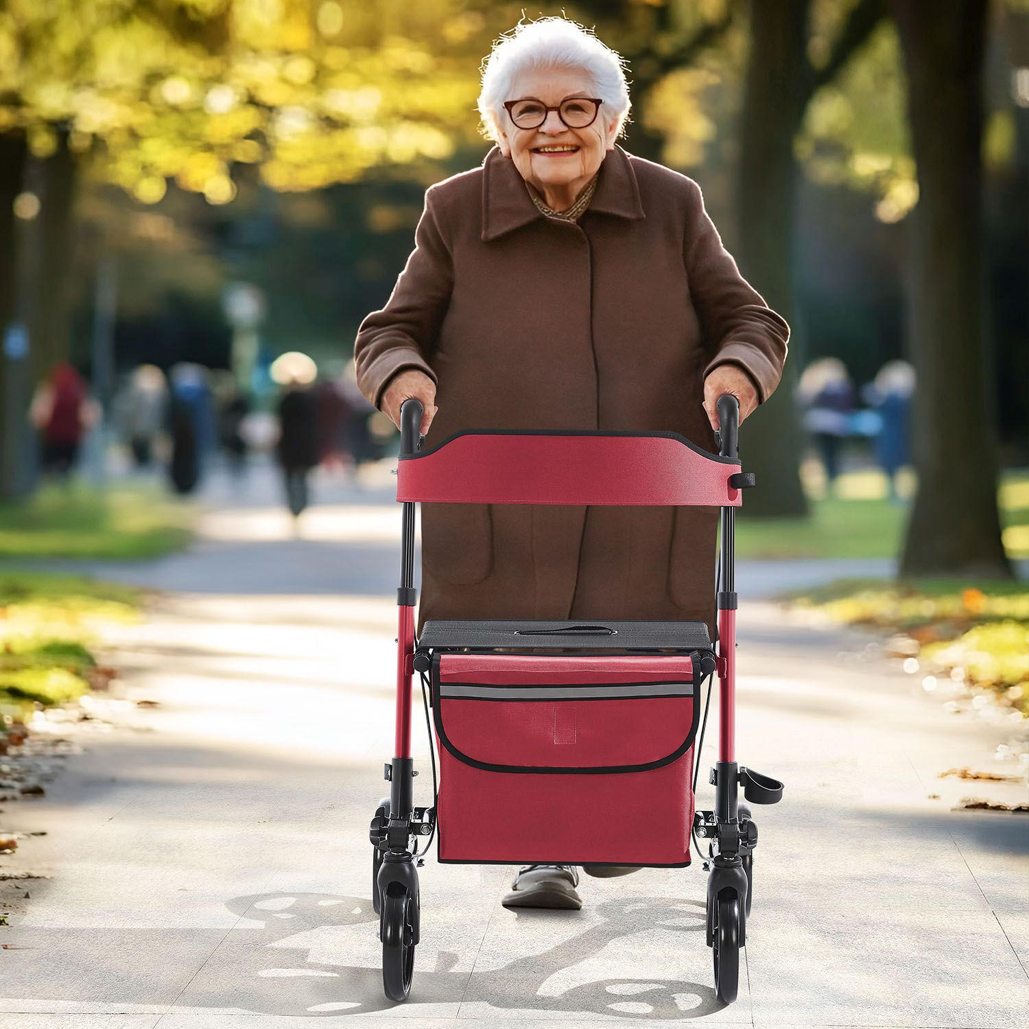 ROLLATOR Vital rot klappbar mit Sitzfläche & Einkaufstasche - Rot, Metall (63/80/68cm) - Juskys