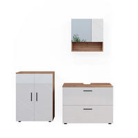 BADMÖBEL-SET Irma Weiß Hochglanz/Goldkraft Eiche 3 Teile mit Unterschrank 80 cm - Honigeiche/Weiß Hochglanz, Holzwerkstoff (80/58/41cm) - Vicco