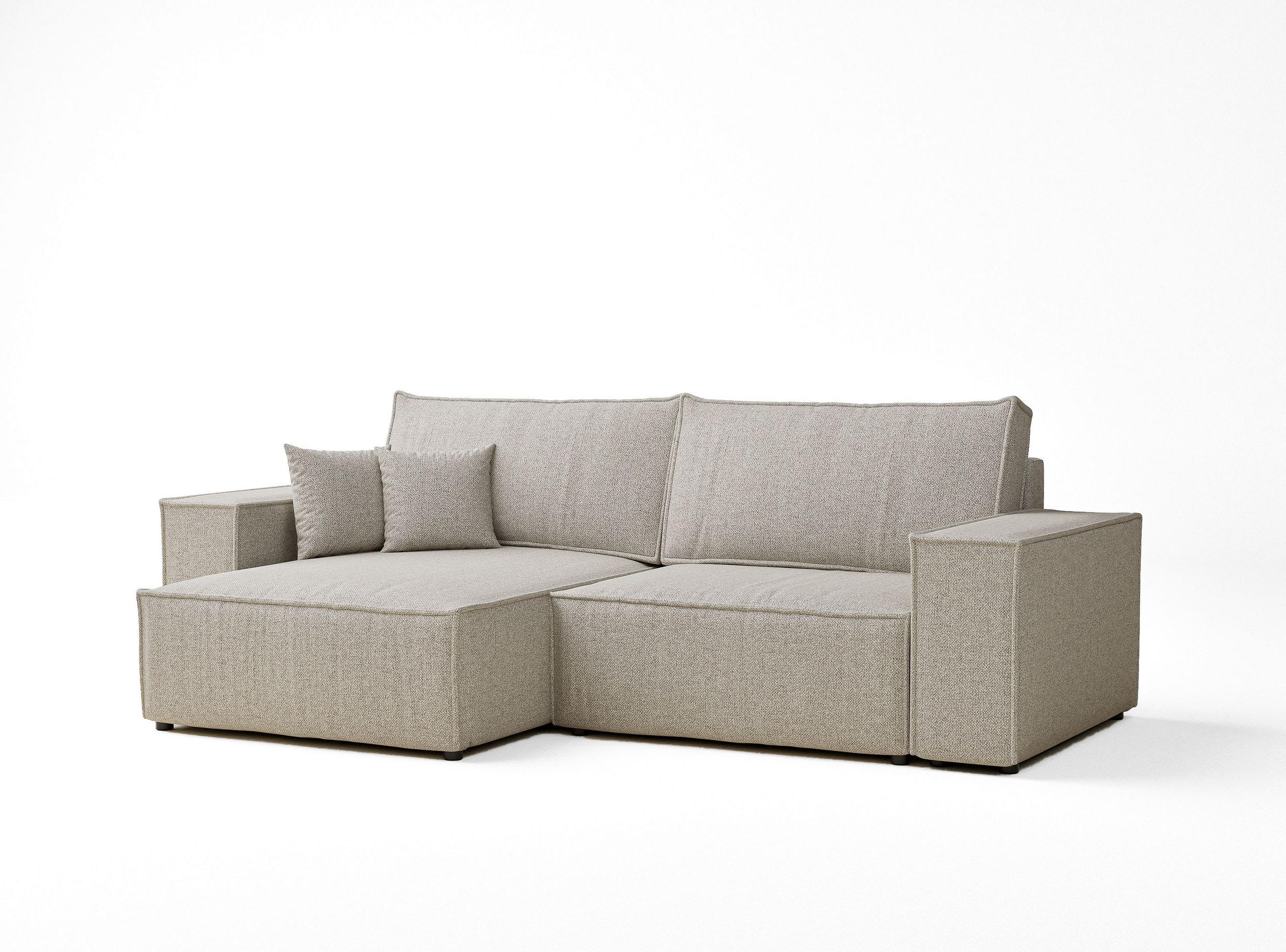 ECKSOFA MIT SCHLAFFUNKTION Zaya Beige Webstoff - Schwarz/Grau, Holz/Holzwerkstoff (255/148cm) - Maison de Reve