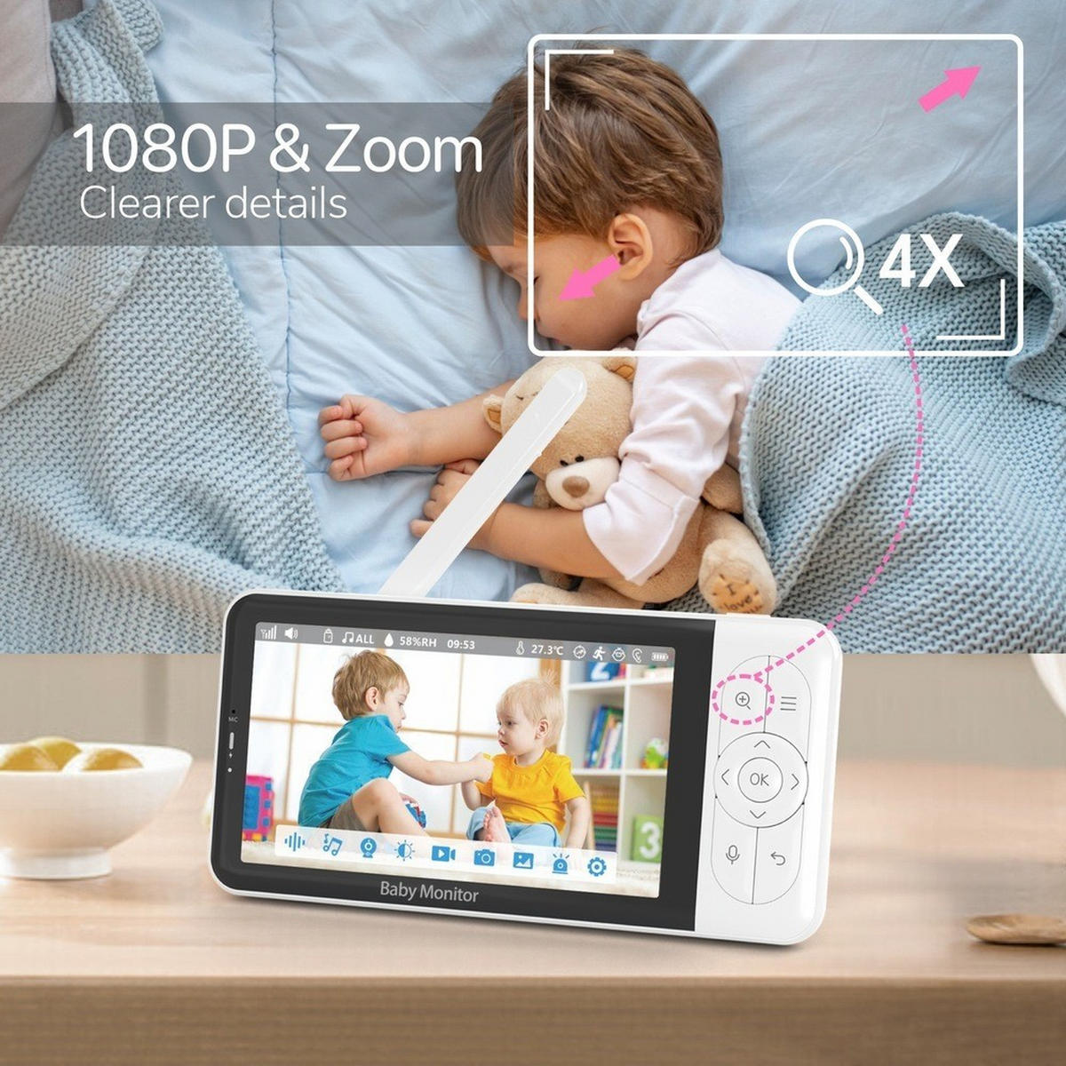 BABYPHONE, 5 Zoll HD Display，EU-Stecker - Weiß, Kunststoff - Authentics