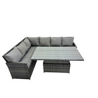 GARTENSET mit Höhenverstellbarer Tisch Polyrattan Dunkelgrau 6-Sitzer - Dunkelgrau/Grau, Glas/Kunststoff - Fimous
