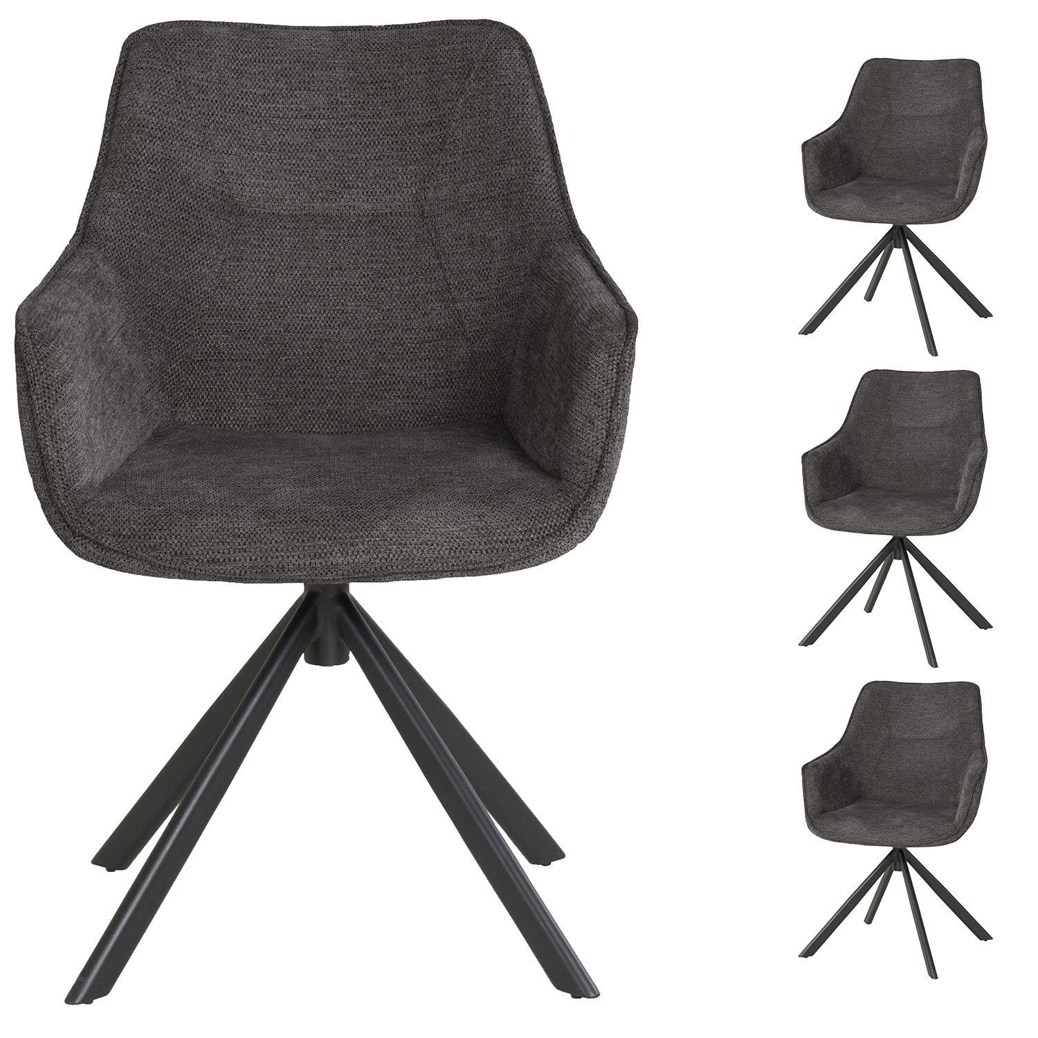 DININGSESSEL San Carlo - 4er Set - drehbar - dunkelgrau - Dunkelgrau/Hellgrau, Textil/Metall (57/87/68cm) - bene living