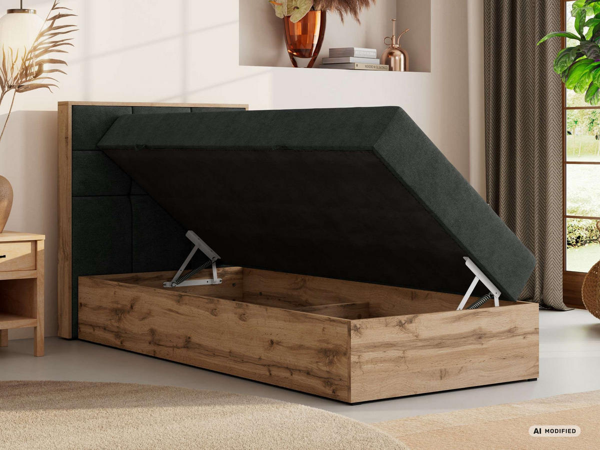 BOXBETT ALBERO 1 90/200 - Dunkelgrau Stukture - Topper Visco - H3 - Links - Dunkelgrau/Anthrazit, Kunststoff/Textil (90/200cm) - MKS