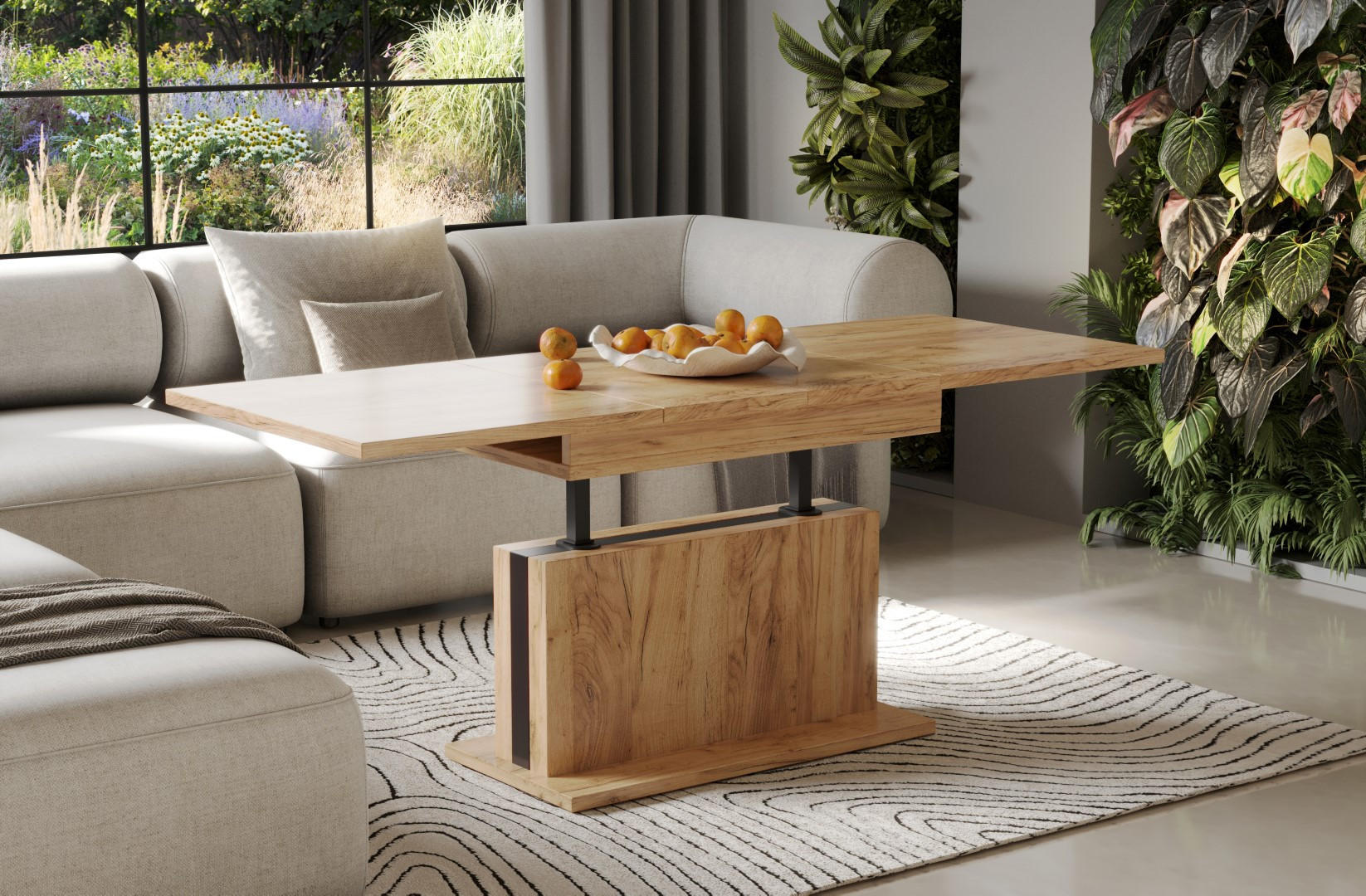 COUCHTISCH Solaris höhenverstellbar ausziehbar - Eiche Bianco, Holzwerkstoff (110/65/58cm) - Endo-Moebel