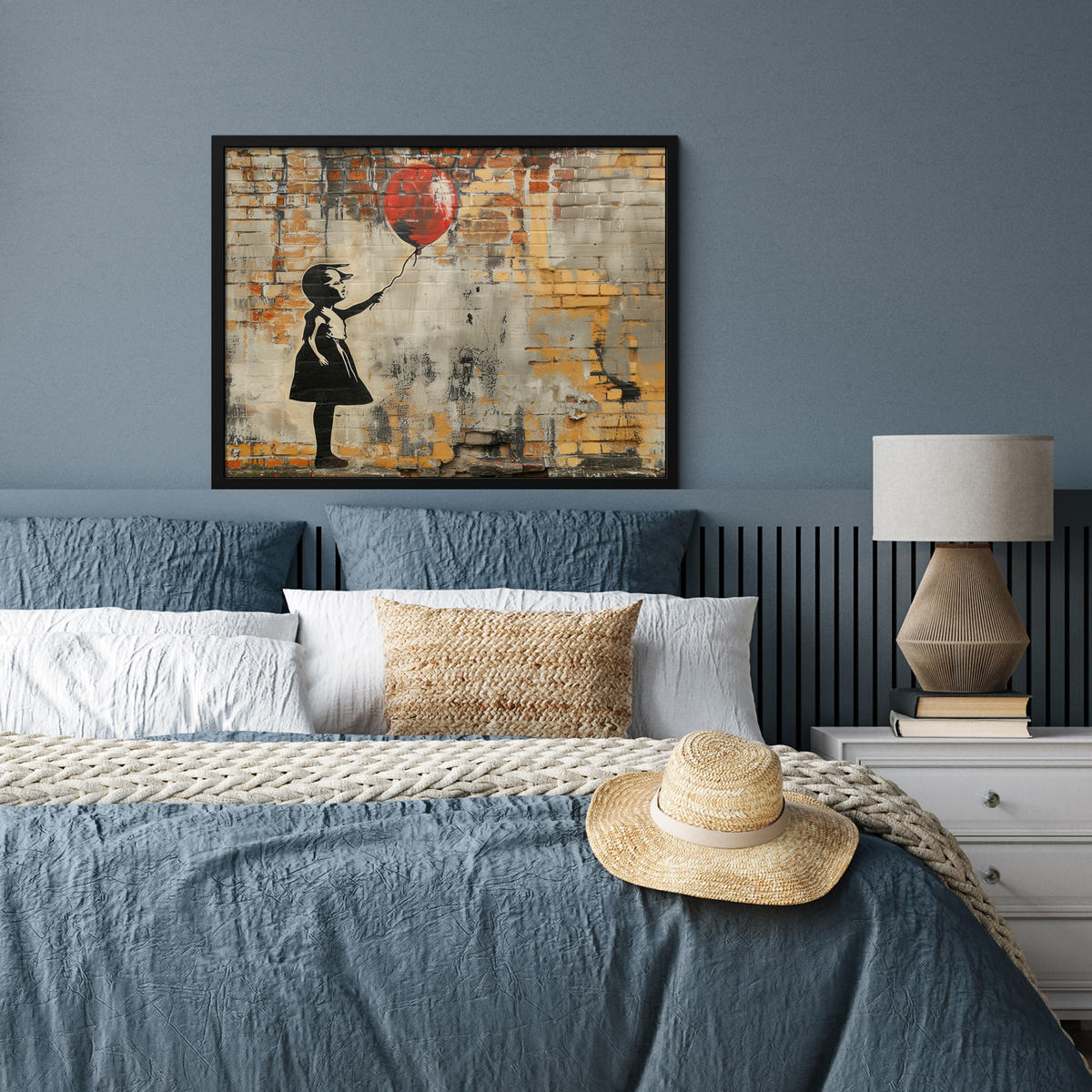 ZARÁMOVANÝ PLAGÁT Graffiti - Banksy - Dievča - Street art 80x60 cm - piesková, papier (80/60cm) - MuchoWow