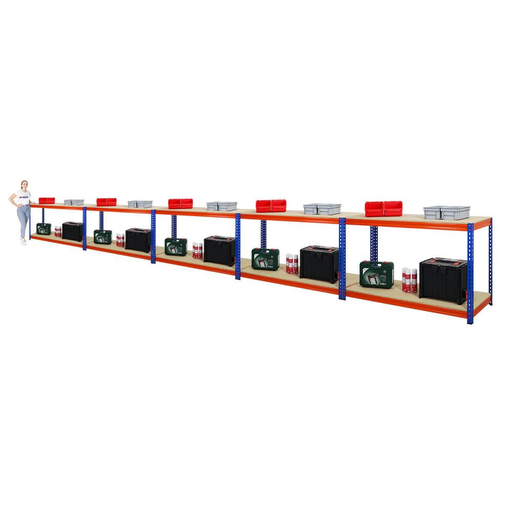 WERKBANK Strong Beast 2er-Set mit 2x 90x150x60 cm Fachlast 500 kg Blau-Orange - Orange, Metall (300/90/60cm) - PROREGAL
