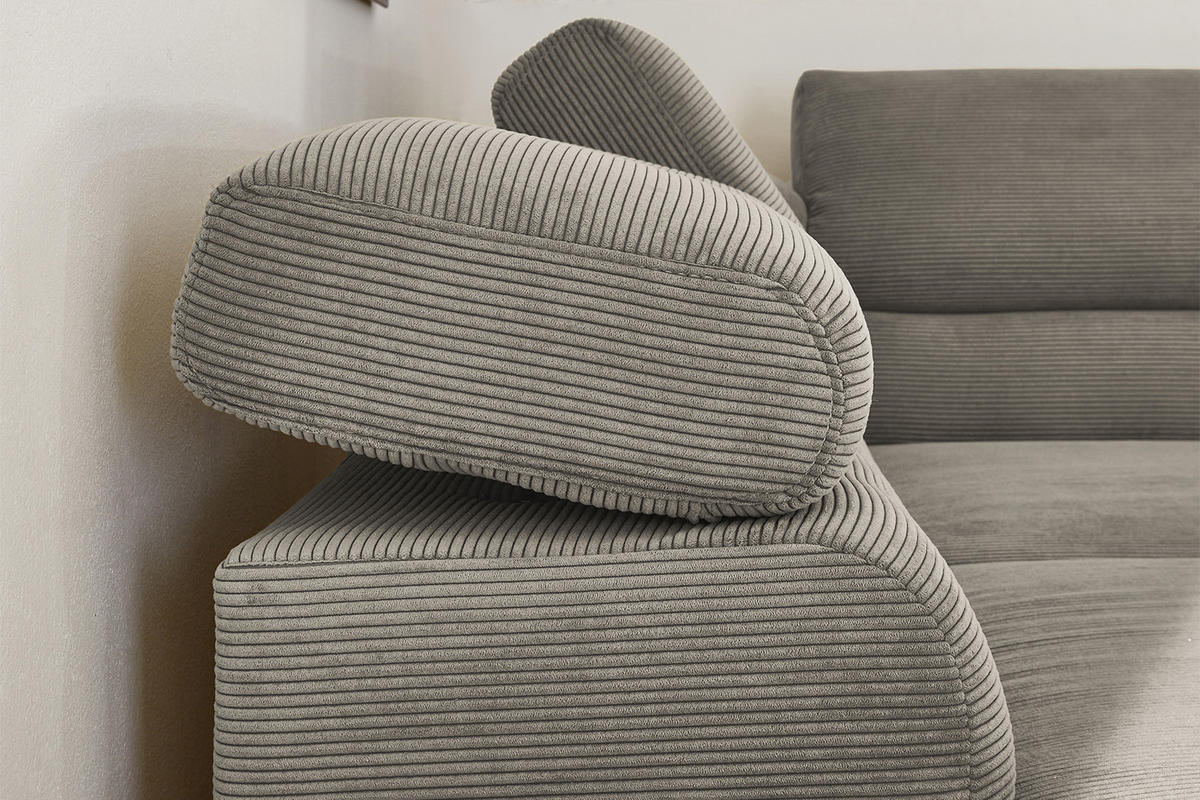 ECKSOFA MIT MOTORISCHEM SITZVORZUG DELIA Grau Cord - Schwarz/Grau, Textil/Metall (276/219cm) - KAWOLA