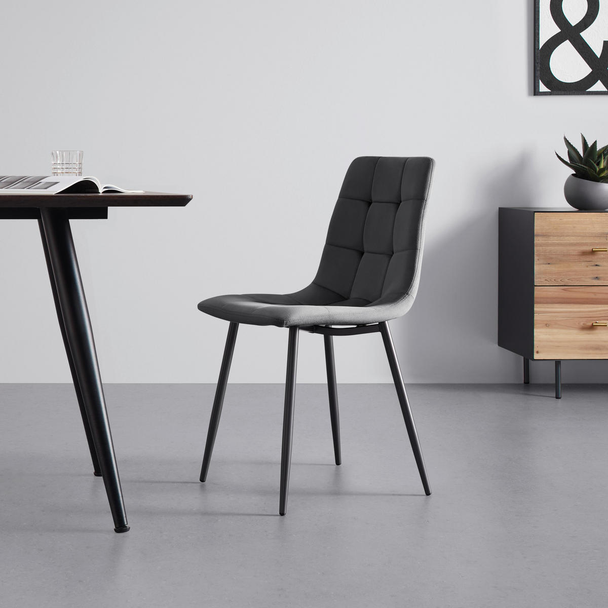 STUHL Ria Dunkelgrau Samt Gepolstert - Dunkelgrau, Holz (43.5/87/54cm) - Bessagi Home